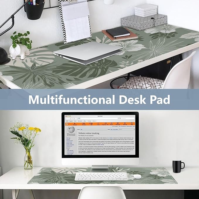 Mouse Pad Desk Mat Leather Desk Pad Large Gaming Desk Cover Protector Mat for Keyboard Computer Laptop Office Waterproof 47.2 x 23.6 Inch Tropical Palm Leaves Birds Flowers