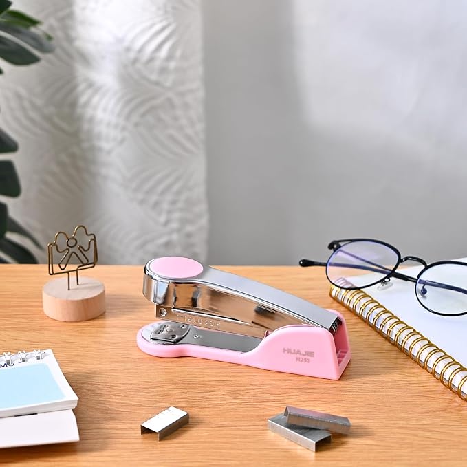 Temiary Metal Desktop Stapler with 2000 Staples Standard, 25 Sheet Capacity, Jam Free, Reduced Effort, for Desk Classroom Office Supplies (Pink)