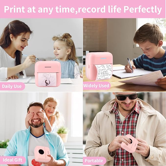 HuiJuKeJi Mini Sticker Printer Bluetooth Smart Pocket Inkless Thermal Printer with 11 Rolls Thermal Paper and Sticker for iOS&Android, Portable Receipt Printer for Photo Journal Notes Memo