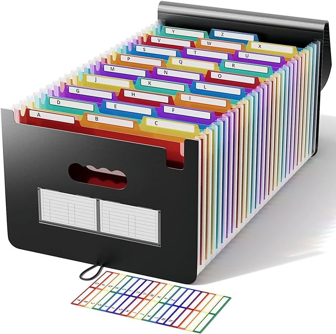 ABC life 26 Pockets Accordion File Organizer/Expanding File Folder A4 Letter Size Expandable Filling Box/Plastic Accordian Document Paper Coupon Bill Receipt Organiser, A-Z Alphabetical Colored Tabs