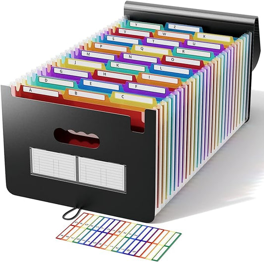 ABC life 26 Pockets Accordion File Organizer/Expanding File Folder A4 Letter Size Expandable Filling Box/Plastic Accordian Document Paper Coupon Bill Receipt Organiser, A-Z Alphabetical Colored Tabs