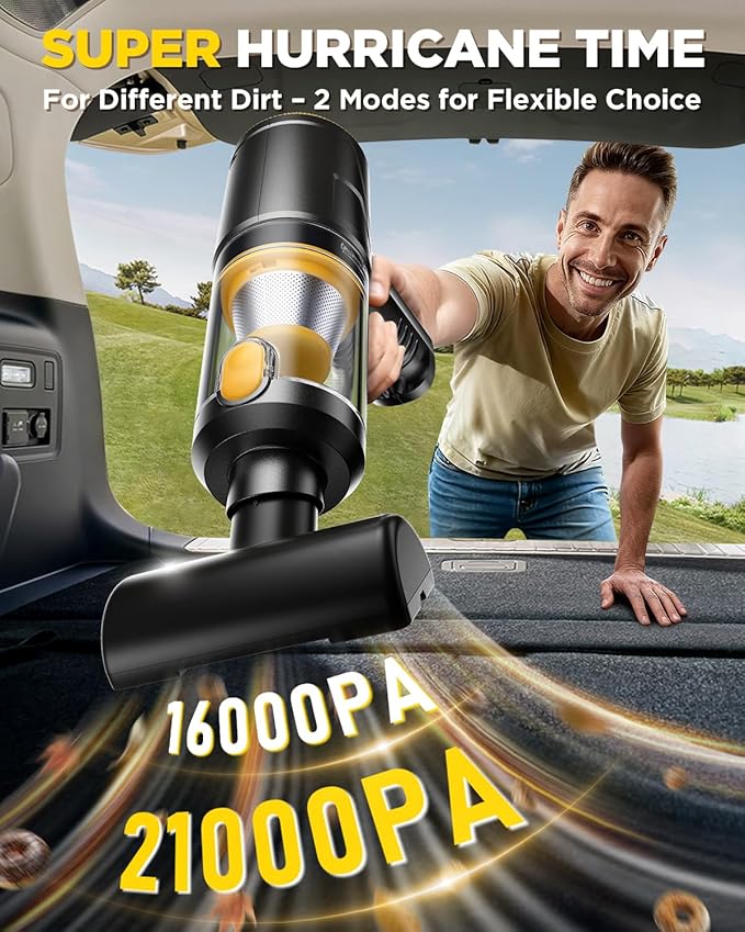 Svoko Handheld Vacuum Cleaner 21000Pa Suction with Brushless Motor, 4-in-1 Portable Mini Car Vacuum with 2 Suction Modes, Cordless Vacuum with LED Light, Type-C Charge for Car, Office Desk, Keyboards