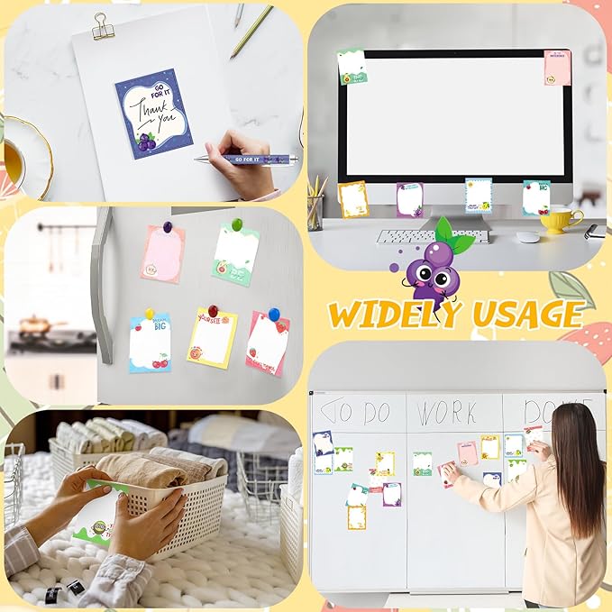 24 Pcs Fruit Themed Sticky Notes with Pens Motivational Gifts Notepad Positive Memo Notes Pads Black Ink Pen for Office School Supplies Students Teacher Employee Coworkers