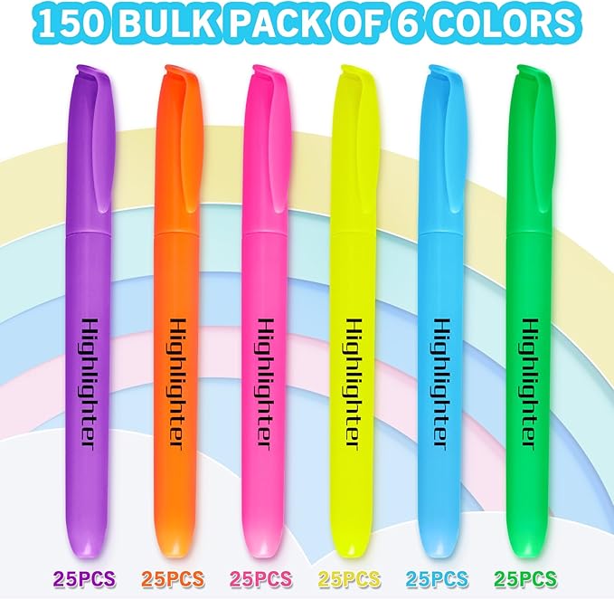 Duchong 150 Count Highlighters Bulk, Highlighters Assorted Colors, Chisel Tip Dry-Quickly Highlighter Markers, Office Classroom Must Have, Back to School Supplies for Adult Kids Teachers