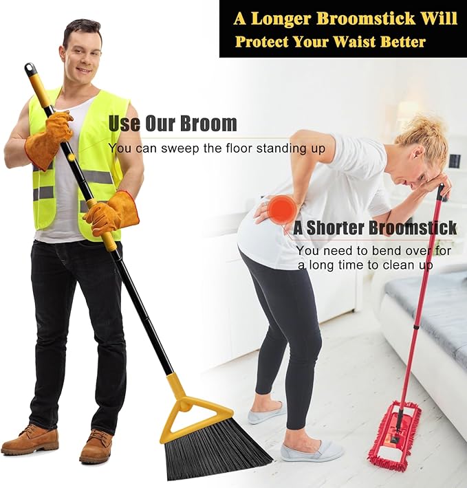 PUTNATRUE Heavy Duty Broom Outdoor and Indoor, 2 Pack Upgraded Commercial Angle Brooms, Perfect Yellow Broom of House, Kitchen, Garage, Courtyard