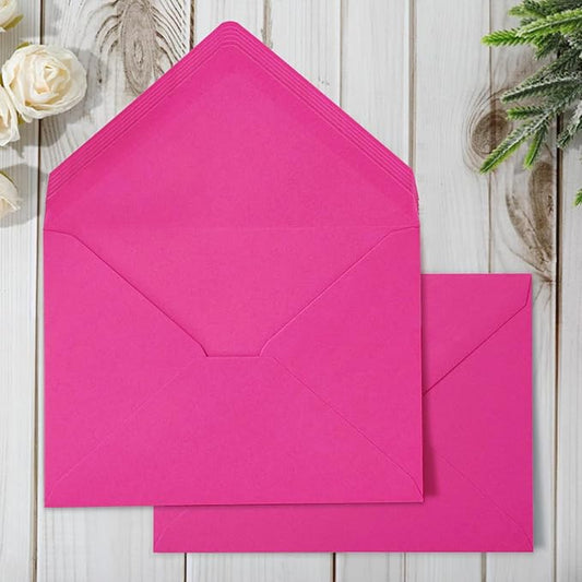 Whaline 50Pcs A7 Invitation Envelopes Set Hot Pink Greeting Card Envelopes V-Flap Envelopes Gift Card Sleeves for Valentine's Day Mailing Envelopes Sending Card, 7.3x5.3 Inch