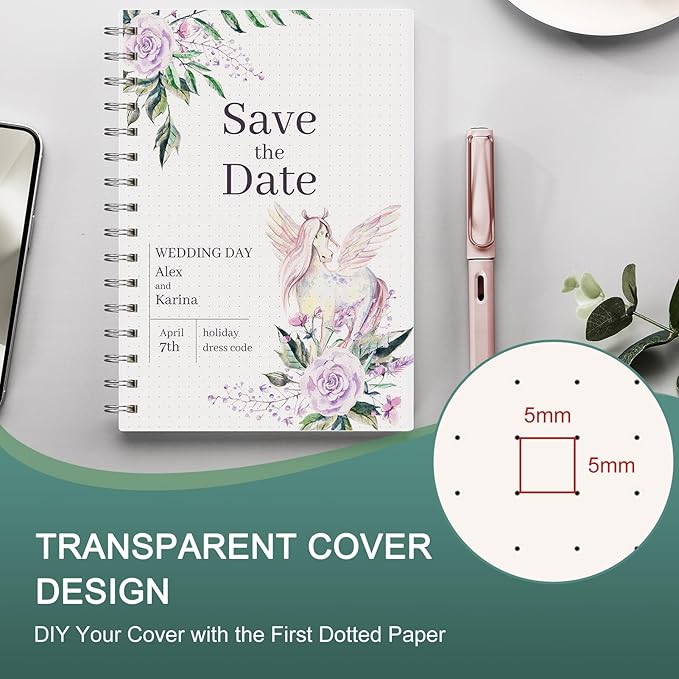 EMSHOI Lined Spiral Journal Notebook, A5 College Ruled Notebook, 300 Pages/150 Sheets, 100gsm Acid-Free Paper, Waterproof Softcover Notebook for School, Work, Note Taking, 5.7" × 8.22" - Transparent