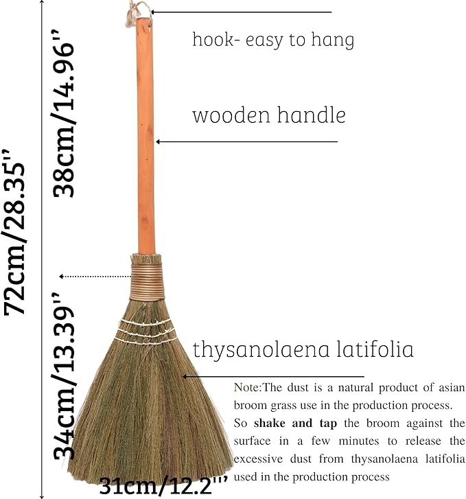 TTS For Home Handmade Whisk Sweeping Orange Broom - Vietnamese Straw Soft Broom - Brooms Decorative 12.2" Width, 28.35" Length