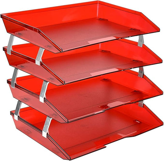 Acrimet Facility 4 Tier Letter Tray, Side Load, Letter Size/A4, Desktop File Organizer, Plastic (Clear Red)