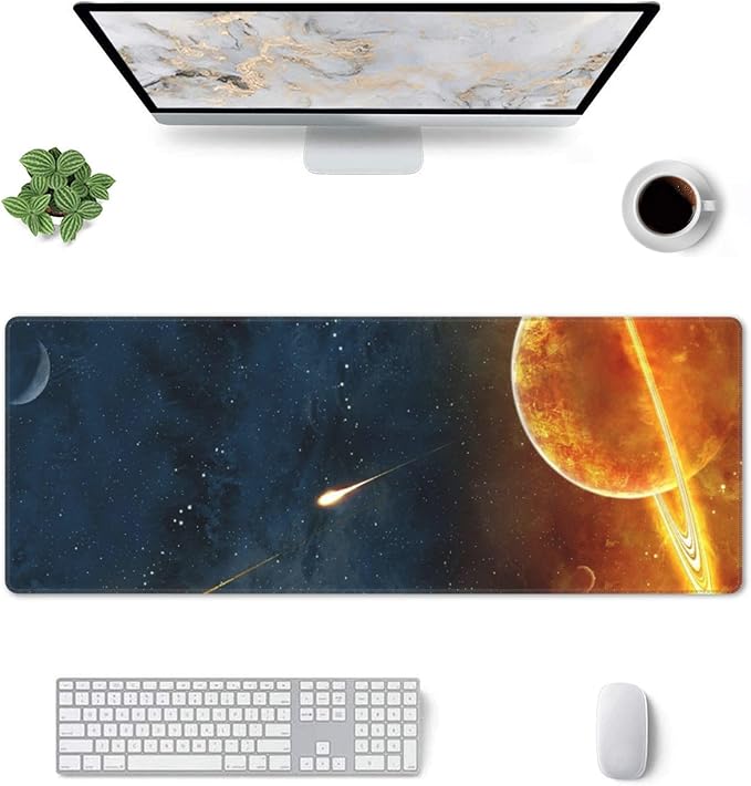 Cosmic Planet Comet Large Mouse Pad, Gaming Desk Mat, XL Keyboard Desk Pad Mat for Desktop, 31.5"x11.8" Non-Slip Base Big Mousepad with Stitched Edges