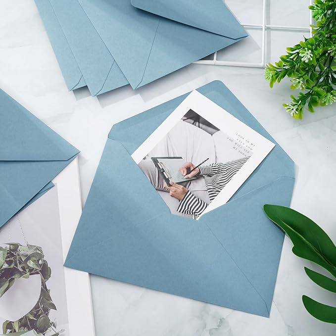 Whaline 50Pcs A7 Invitation Envelopes Set Dusty Blue Greeting Card Envelopes V-Flap Envelopes Gift Card Sleeves for Mailing Envelopes Sending Card Wedding Baby Shower Birthday, 7.3x5.3 Inch