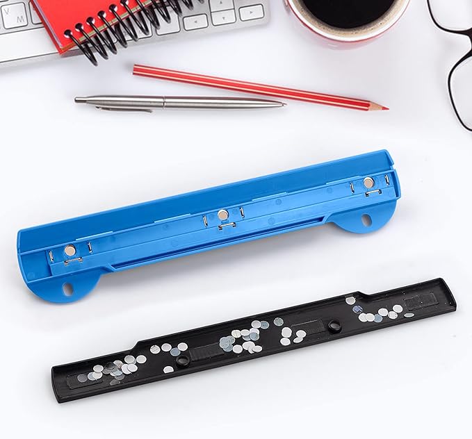 Eagle 3 Hole Punch, Portable Ring Binder 3 Hole Punch, Paper Puncher with Integrated Ruler, 5 Sheets Capacity, for Ring Binders, Office and School Supplies (Blue)