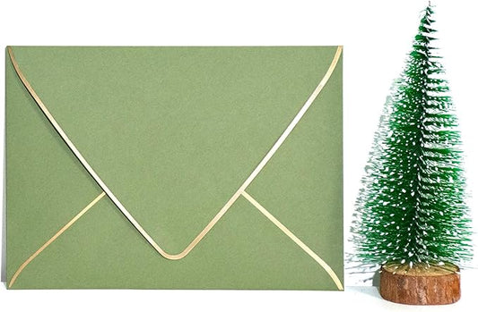 A7 sage green Envelopes 5 x 7 With Gold Border,- 25 Pack,For 5x7 Cards| Quick Self Seal| for Weddings, Invitations, Photos, Graduation, Baby Shower| Thick Luxury paper|5.25 x 7.25 Inches