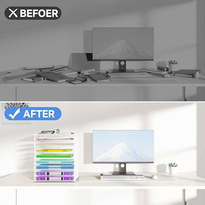 9 Tier Paper Organizer with Handle, Large Capacity Desk Organizer Mesh Paper Letter Tray File Folder Document Sorter for Classroom and Office Accessories Organization- White (2 Pack)