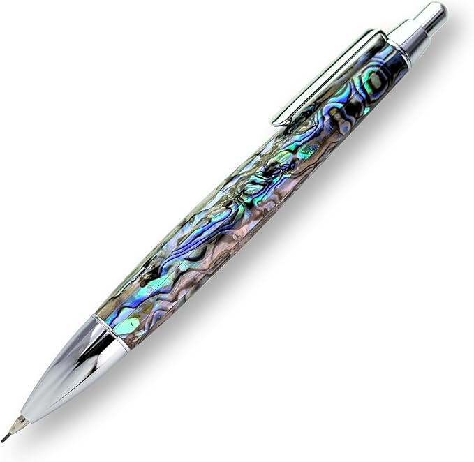 LACHIEVA LUX Abalone Shell Mechanical Pencil 0.7mm, Luxury Metal Pencil for Drawing and Sketching, Includes 12 Lead Refills
