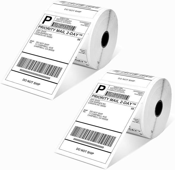4x6 Thermal Shipping Label, Shipping Address Labels (2 Rolls of 500 4x6 Roll Labels) - Compatible with Nelko, JADENS, beeprt, ASprink, Rollo, Zebra, Omezizy and Other Thermal Printers