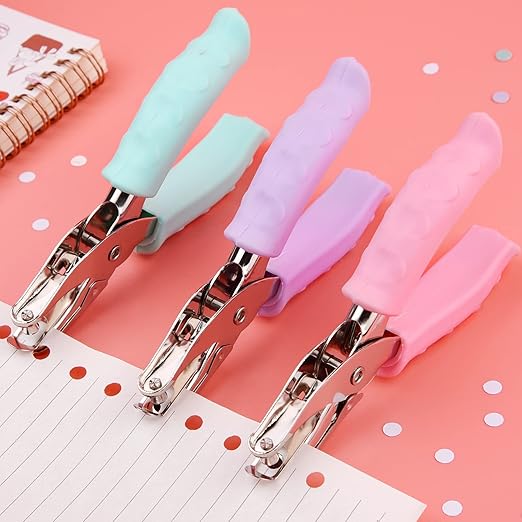 NEBURORA Hole Punch, Pink Single Hole Puncher Metal with Soft-Handled for DIY Craft Tags Clothing Ticket Scrapbook Tool, 3 Colors Options