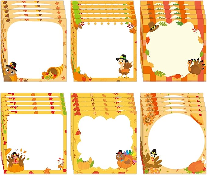30 Pcs Thanksgiving Sticky Notes Turkey Note Pads with Maple Leaf Memo Notes for Fall Thanksgiving Gifts School Office Home Students Teachers Give Thanks Presents (Thanksgiving)