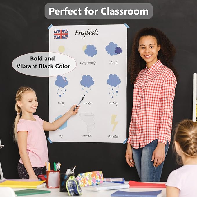 Fine Tip Dry Erase Markers - 24 Pack Black Whiteboard Erasable Markers Bulk for Kids Adults, Ideal for Classroom School Office Home Use on White Board, Non-Toxic Easy Clean