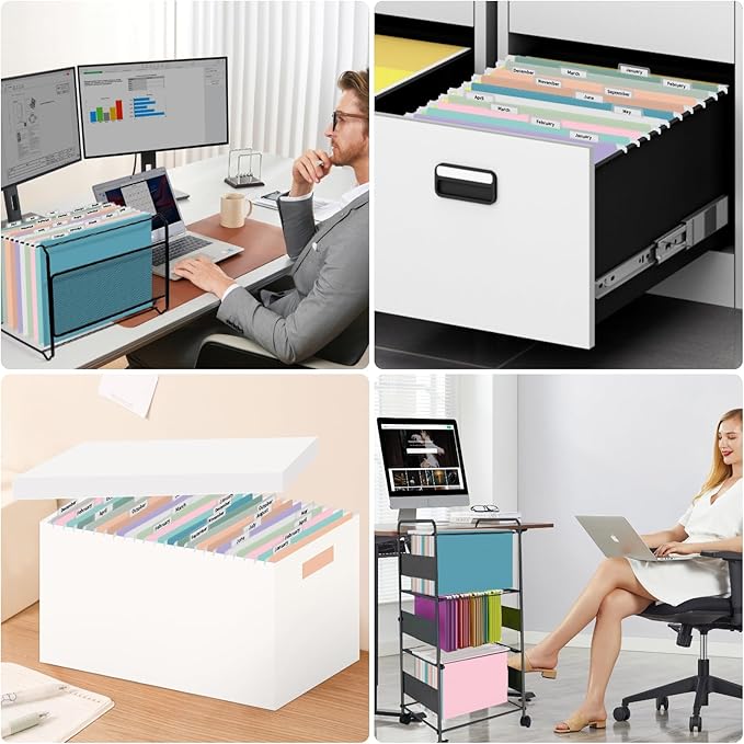 30 Pack Hanging File Folders, Letter Size with 1/5-Cut Adjustable Tabs, Pastel 10 Selected Color - File Folder Organizer for Filing Cabinet Office Home, Designed for Bulky Files, Medical Charts