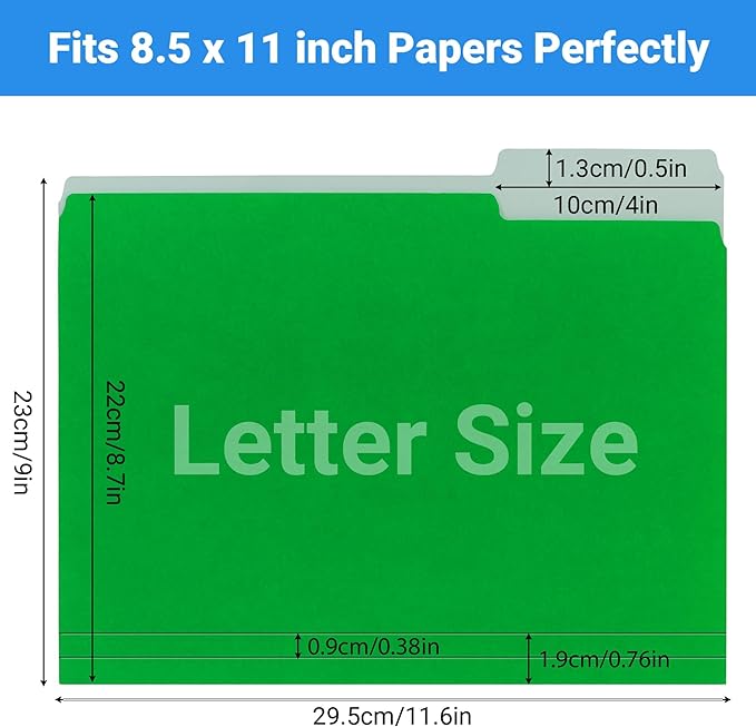 Letter Size File Folders – 1/3-Cut Tab, Durable Colored File Folders for Home, Office, and School Organization, 30-Pack