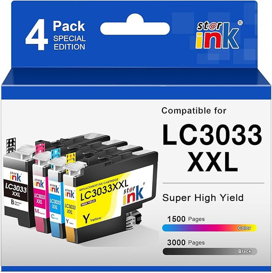 Compatible for LC3033 BK C M Y Ink Cartridges Brother LC3033XXL Super High-Yield Replacement for Brother Ink Cartridges LC3033 LC-3033 LC3035 Work with MFC-J995DW MFC-J805DW MFC-J815DW Printer-4 Packs