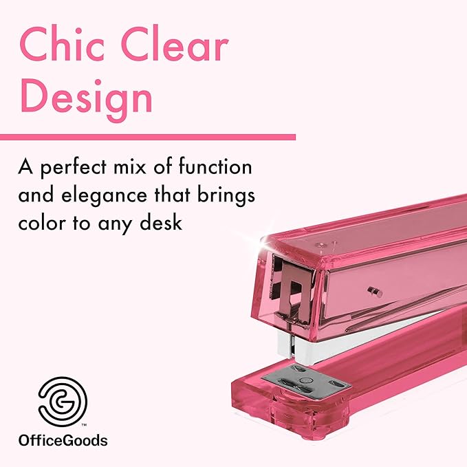 OfficeGoods Acrylic Stapler – Aesthetic & Durable Pink Desk Staple for Modern Office – Stylish & Compact Office Supplies for Women & Men