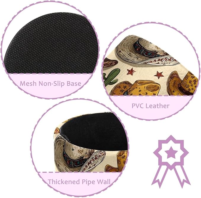 1 Pack Western Cowboy Hat Circular Pen & Pencil Holder - Durable PU Leather Pencil Cup, Desk Accessories Organizer for Office Desk School Home