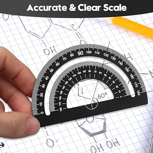 MSDADA Triangle Ruler, Protractor, Square and Ruler Set, 4 Pieces Aluminum Alloy Ruler, Metal Drafting Ruler Kit, Geometric Protractor for Student, School, Home, Office (Black, 15cm/5.9inch)