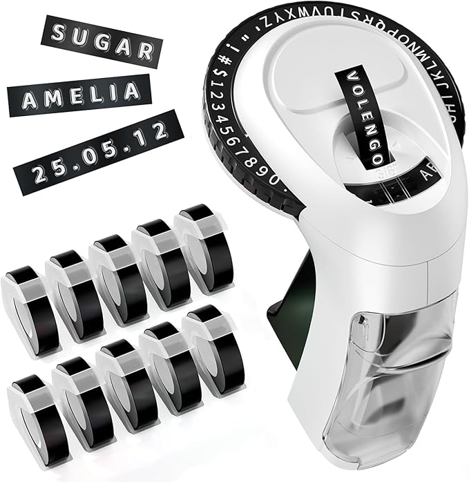Embossing Label Maker, Vintage Embossed Label Maker, Handheld Retro Manual Labeler Machine with 10 Rolls 3D Embossed Tapes, Portable Old School 3D Embosser for Kids School Items, Black