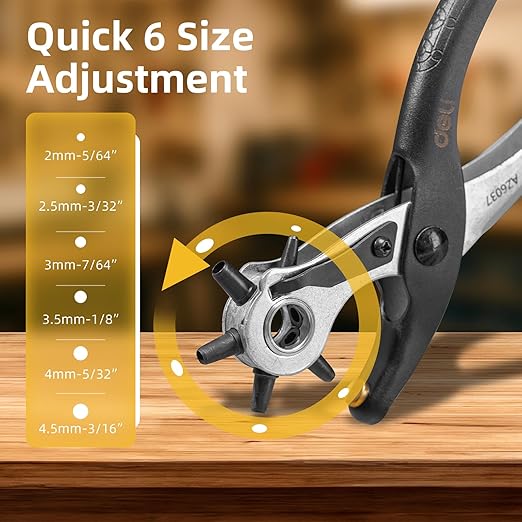 Deli 9" Leather Hole Punch Tool – Heavy Duty Rotary Belt Hole Puncher & Leather Punch Tool for Belts, Watch Bands, Dog Collars, Saddles, Shoes, Fabric, DIY Crafts