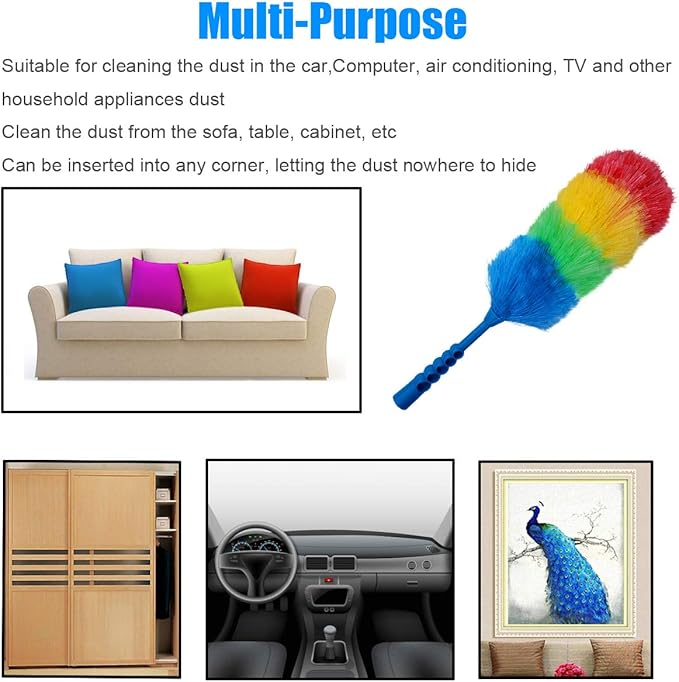 Tockrop 3 Pack Upgrade 19” Rainbow Static Feather Duster with Beandable and Washable Head - More Fibers Bigger Head Less Loss of Fiber
