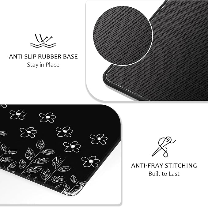 Auhoahsil Desk Mat, Ultra Large Mouse Pad, XXL Gaming Mousepad, Pretty Desk Pad, Big Extended Full Size Desktop Desk Matt for Keyboard, Laptop & Computer, 35.5 x 15.7 in, Minimalist Flower Black