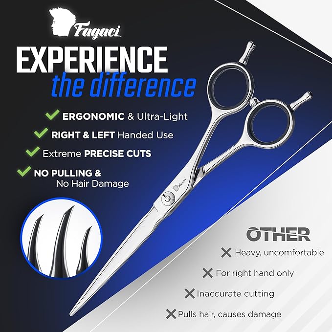 Fagaci Professional Hair Cutting Scissors 5.5” Super Sharp Thin Blades, 440C Steel for Maximum Precision Hair Scissors for Women & Men, Lightweight Hair Shears for Hair Cutting, Barber Scissors