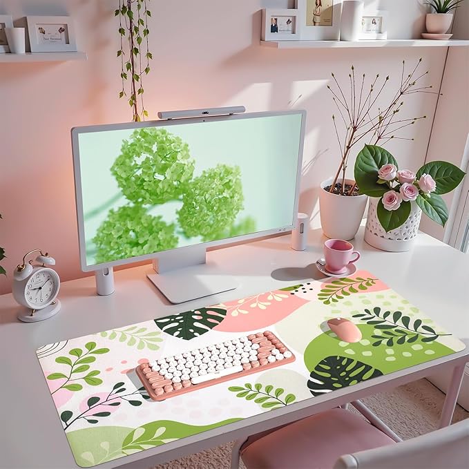 Cute Desk Mat, Desk Matt for Desktop, Leather Mouse Pad, Waterproof Large Keyboard Pad, Anti-Slip Computer mat, Keyboard and Mousepad for Women Office Decor (31.5"x15.7")