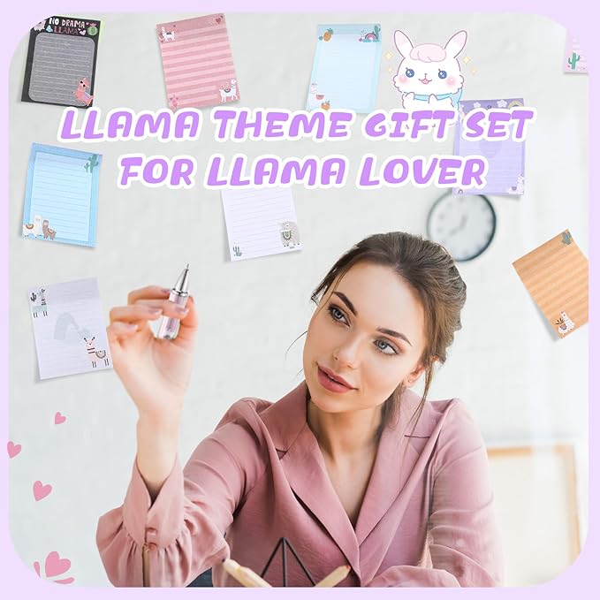 24 Pcs Llama Sticky Notes with Pens Alpaca Themed Gifts Party Favors Cute Notepad Memo Notes Pads Black Ink Ballpoint Pen for Llama Lover Women Christmas Gifts Office School Students Teacher Supplies