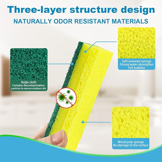 24 Pack Heavy Duty Scrub Sponges,Multi-Purpose Kitchen Sponge, Efficiently Clean The Surface Stains,Used for Clean Kitchen Pots,Bowls,Bathrooms,Tiles,Wall Good Helper for Home Cleaning