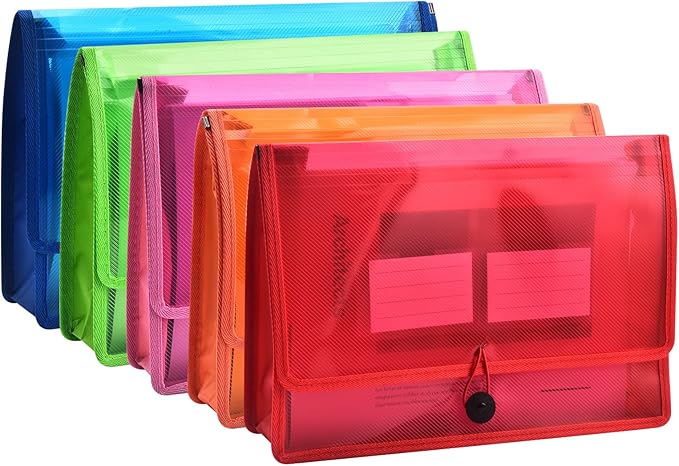 Expanding File Folder Document Organizer with Elastic Cord & Button Closure, Letter Size, 2.8" Expansion, Letter A4 Expandable File Folder for Home School Office Organization, 5 Pack