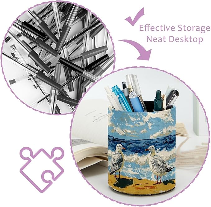 Beach Birds East Coast Ocean Pen Holder Stand Cup Pencil Holder Organizer Makeup Brush Holders for Home Office Desk