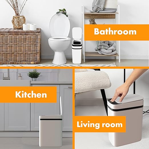 Loasil-H Automatic Smart Trash Can for Bathroom - Anti-Bag Slip Lid, Motion Sensor, 3 Gallon Capacity for Bedroom, Office, Kitchen, 12.6x9x6in (White)