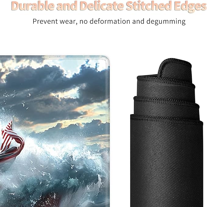 Desk Mat Large Gaming Mouse Pad (31.5x11.8 inch) with Stitched Edges, XL Mouse Pad +Coaster, Extended Mouse Mat Keybroad Mousepad Non-Slip Rubber for Gamer Men Women, Wave American Flag