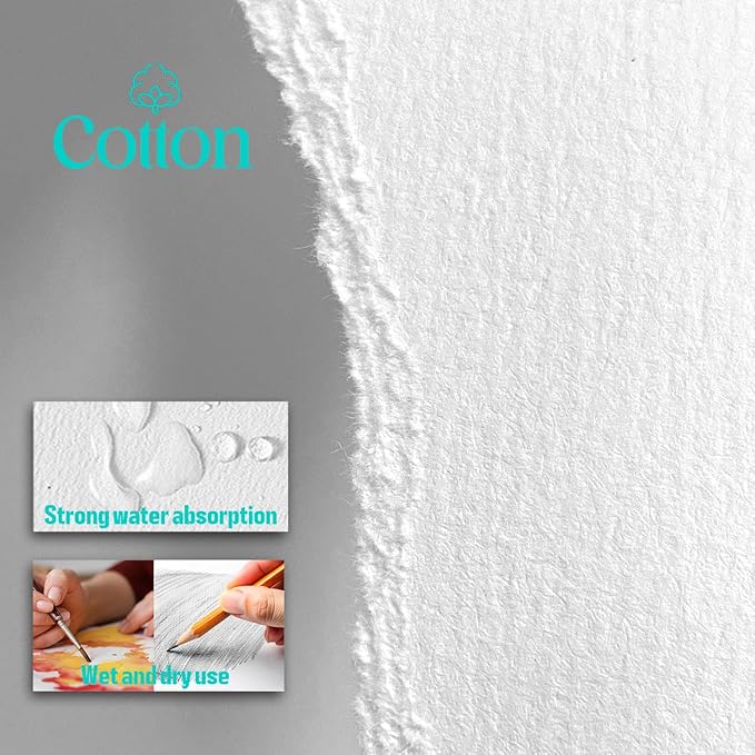 Mixed Media Paper 60 Sheets, 9 X 12 Inches 140 LB/300 GSM Heavyweight Cotton Paper Smooth/Medium Rough Texture Art Paper for Watercolor, Gouache, Marker, Painting, Drawing, Sketching