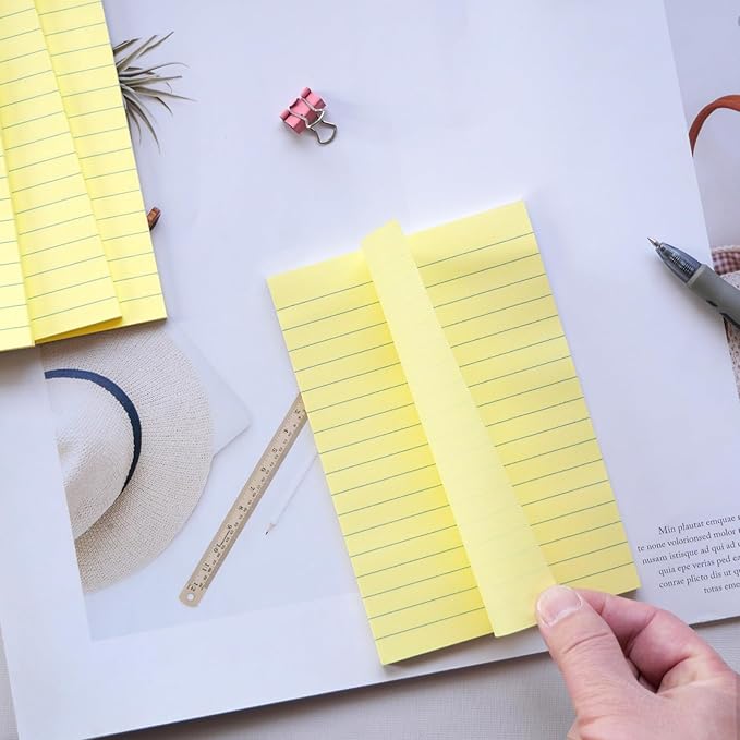 9 Pack Lined Sticky Notes with Lines 4x6 in Post, Yellow Color, Large Ruled Super Sticking Power Memo Pads, Self-Stick Pads for Home, Office, School