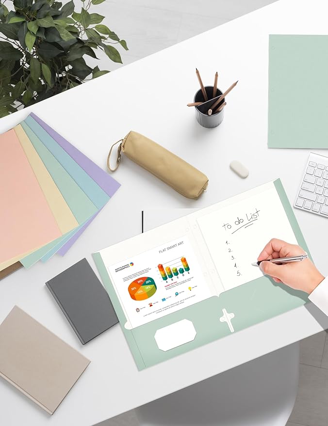 SUNEE Folders with Pockets 3 Hole Punched(50 Pack, Pastel Colors), 2 Pocket Folders Fit Letter Size Paper, Paper File Folder for School Office Home Business