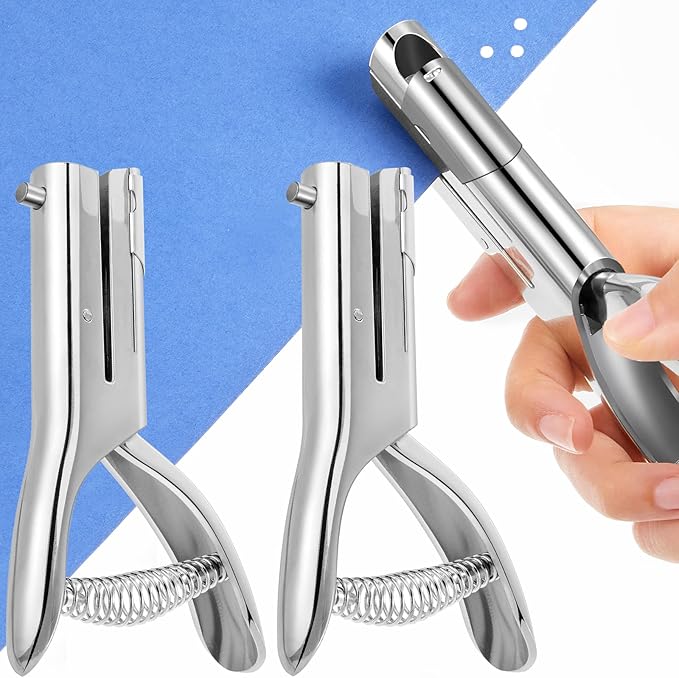 Heavy Duty Hole Punch Single One Hole Puncher Paper Hole Punch Long Reach Reduced Effort 2 Inch Deep Throat Hand Alloy Punch for ID PVC Cards 5 Inch Tall 25 Sheet Capacity(2 Pcs,1/8 Inch Hole)