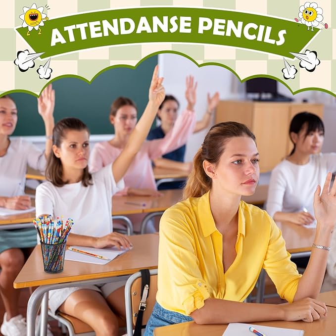 Handepo 72 Pcs Attendance Pencils with Eraser Bulk Assorted Wooden Pencils Student Carnival Prize Educational and Learning Activities Office Supply, 4 Style