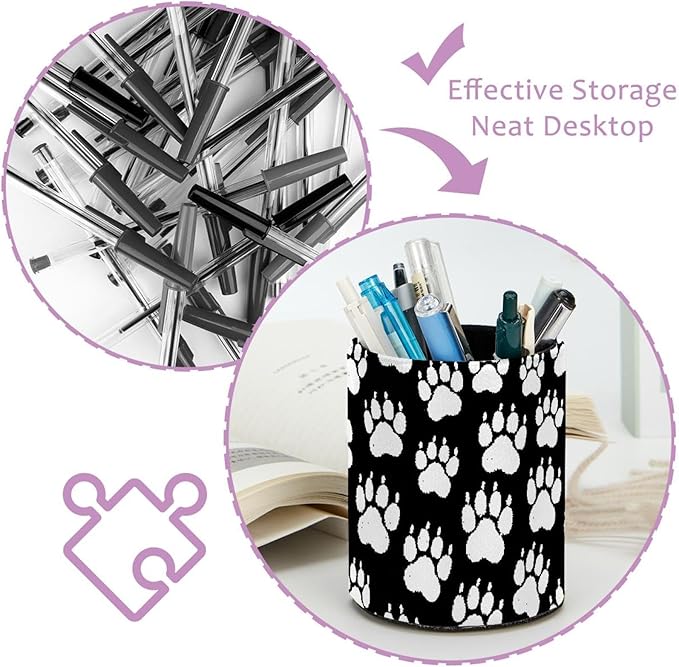 Pencil Cup Holder Desk Organizer, Pen Pot Pen Holder Container Desktop Stationery Organizer Table Flower Pot Makeup Brush Holder, chalk dog paw print