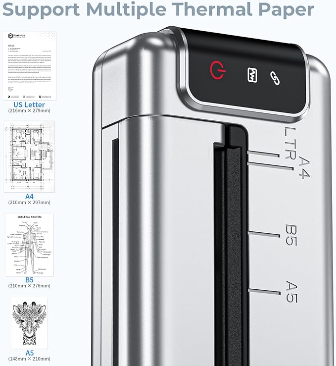 Portable Printers Wireless for Travel,Q302 WiFi Inkless Thermal Printer with Reverse Charging, Phone Printer Supports US Letter/A4/B5/A5, Bluetooth Printers for Home Use Office,300DPI