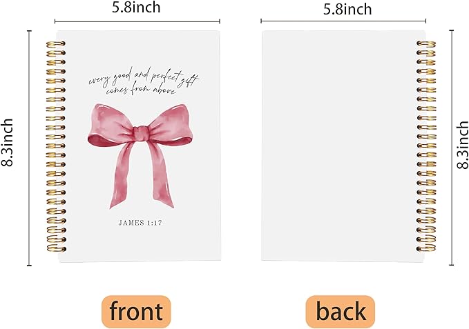Coquette Pink Bow Notebook Journal, Christian Notebook Journal, Girly Notebook, Pink Preppy Notebook Journal, Christian Gifts for Women, Pink Office Supplies, Spiral Notebook 5.5x8.3 Inch