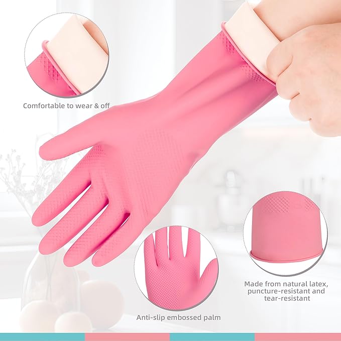 Rubber Cleaning Gloves for Dishwashing-5 Pairs Colorful Reusable Household Cleaning Glove for Washing Dishes and Kitchen Cleaning Non-Slip Grip Dish Gloves for Women Men (Small)